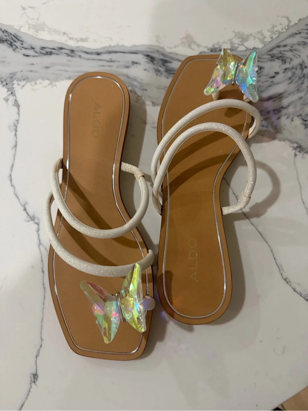 ALDO White Iridescent Butterfly Slide Sandals and Purse set